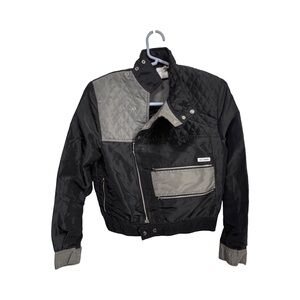 Vintage 1970s Stylish Black and Gray Bomber Jacket